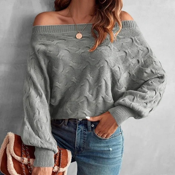 Cozy Off Shoulder Knit Sweater Top - Picture 13 of 16